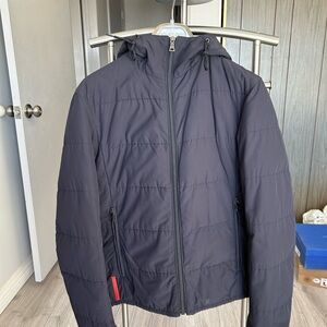 Prada Men's Dark Puffer Jacket with Hood